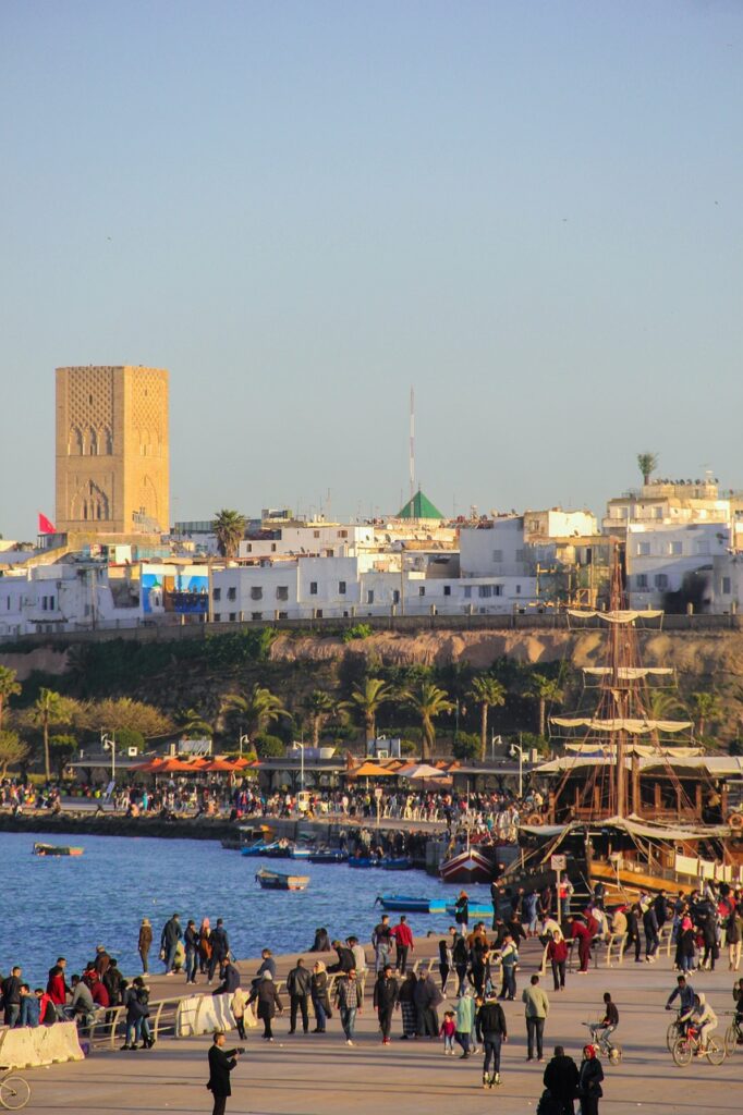 View of Rabat cornich rabat, morocco, beach, hassan tower, tower, islam, mosque, people, crowd, nature, rabat, rabat, rabat, rabat, rabat